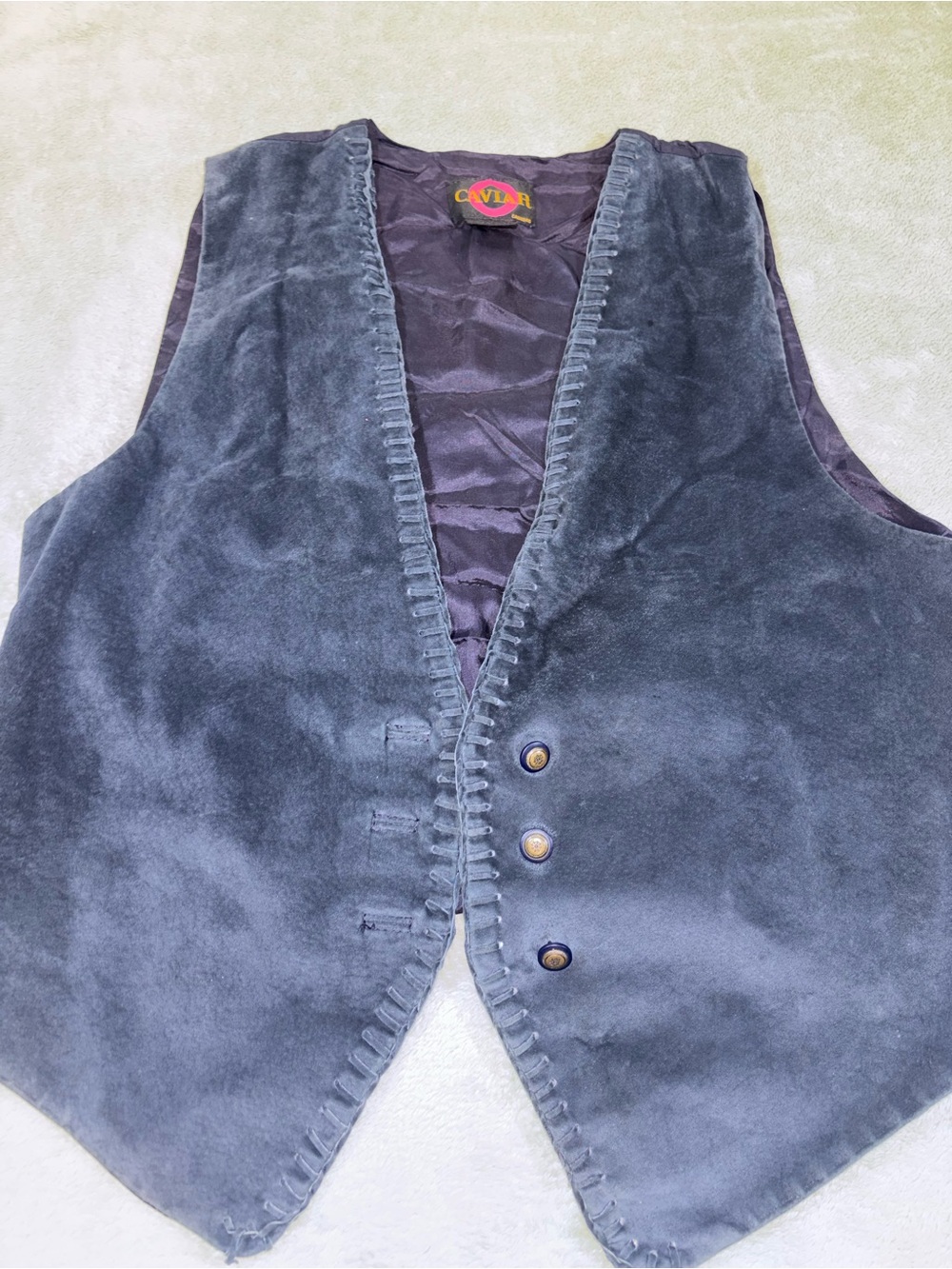 Vintage Caviar Navy Blue 100% Leather Vest Waistcoat Vest